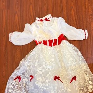 Disney Parks Mary Poppind White and Red Kids Costume Dress with matching hat